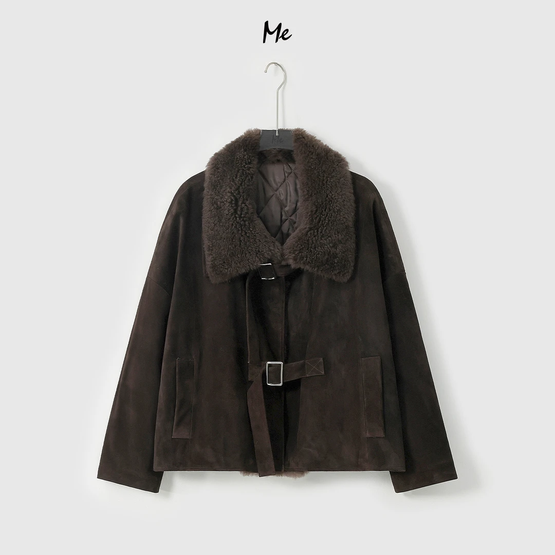 ME【可尼熊】北纬43°羊皮毛一体泰迪毛感复古时尚百搭皮衣MESA2853