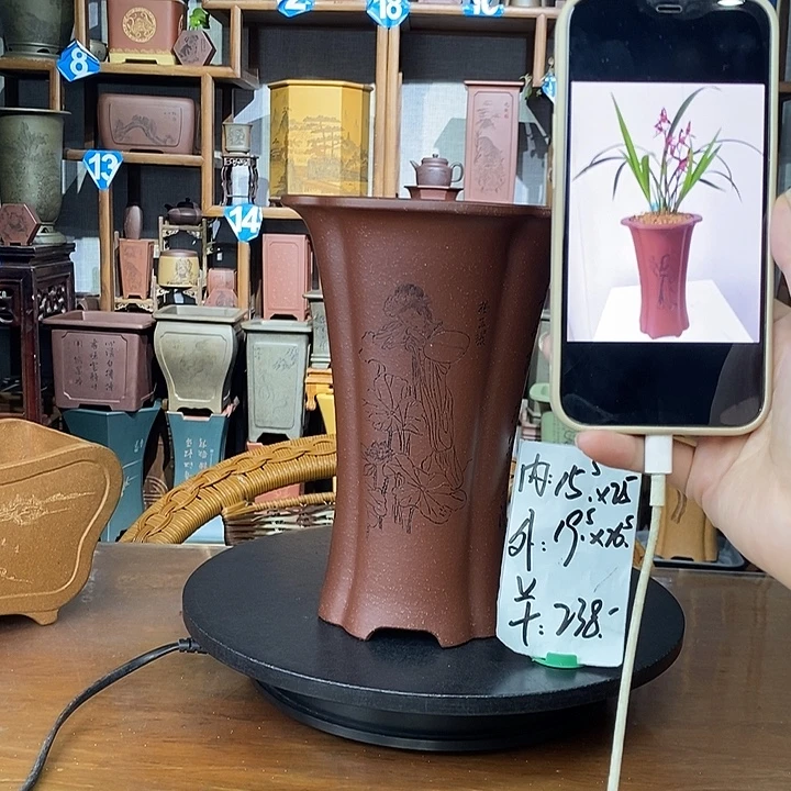 紫砂花盆底槽清海棠盆玉环赏荷图