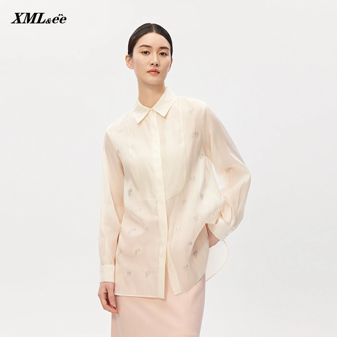 XMLee艾米尔 桑蚕丝印花舒适亲肤长袖衬衫 X421C4056