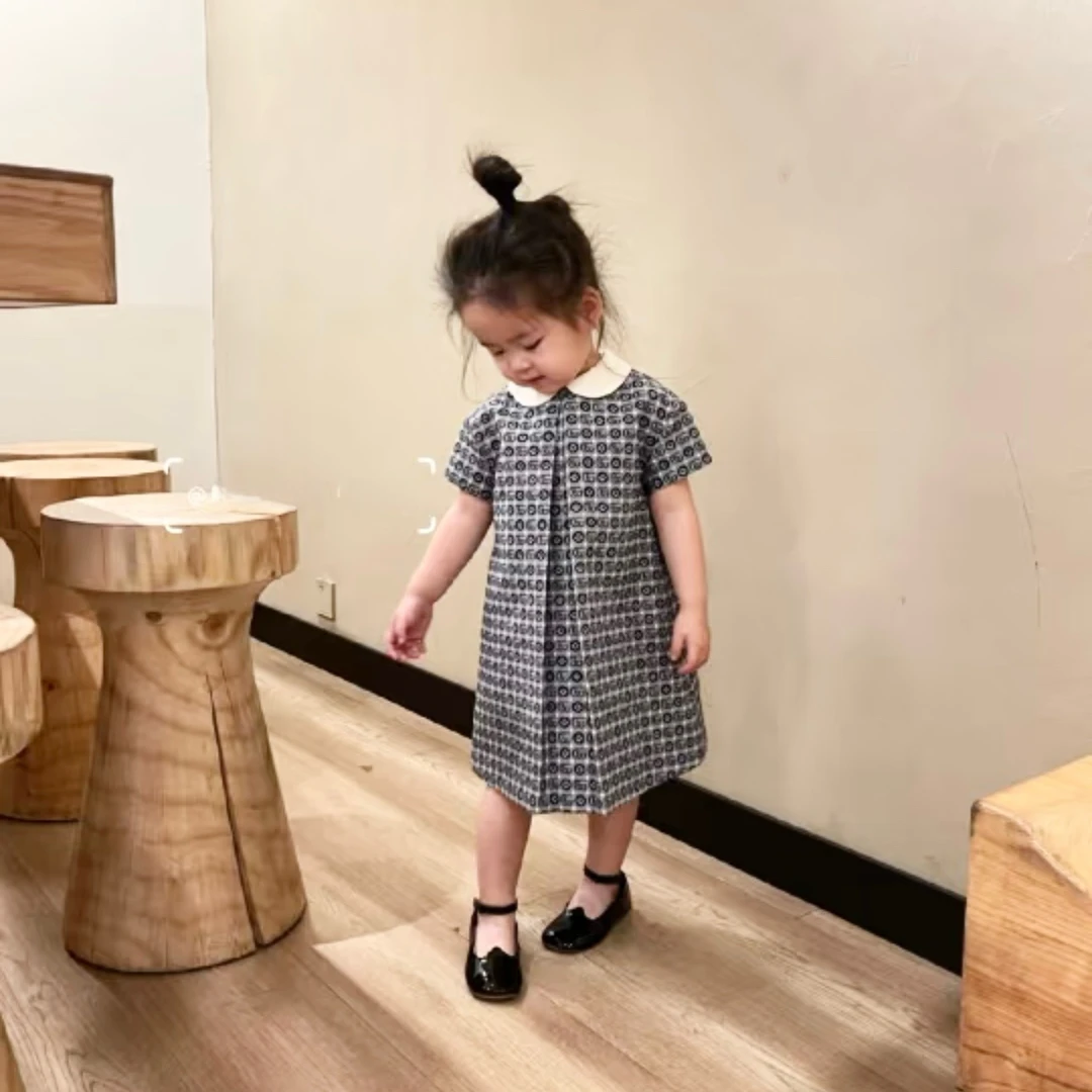 【大小时光】韩系学院风！女宝宝娃娃领精致提花双排扣印A版公主裙