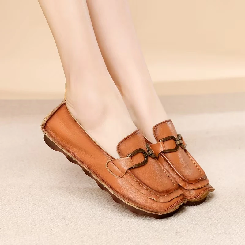 361-1卡其色真皮妈妈鞋断码清仓热销