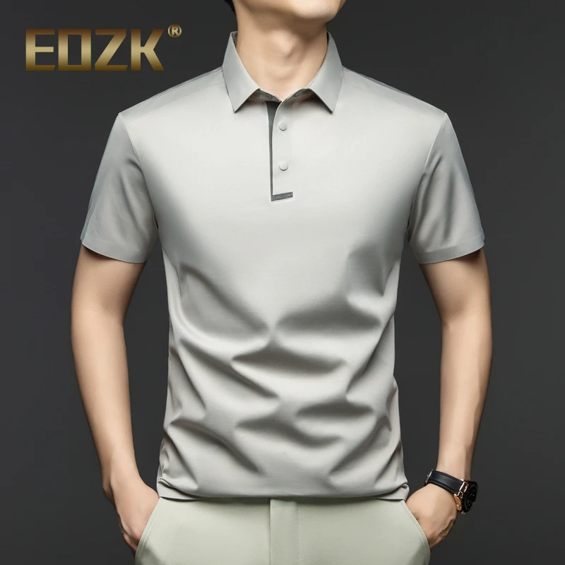Eozk夏季休闲男翻领纯色冰丝短袖t恤潮流百搭男装透气半袖polo衫