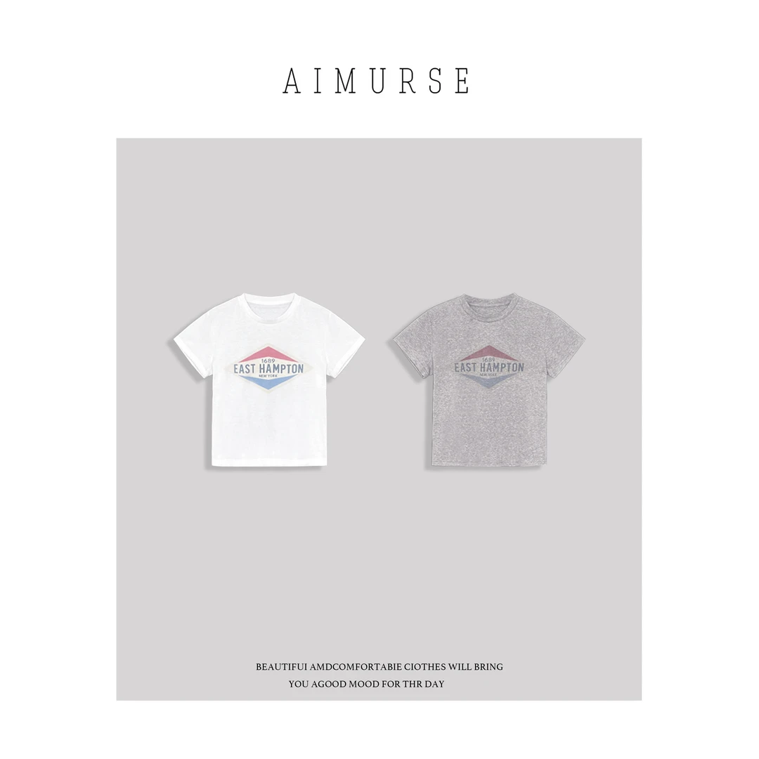 AIMURSE【往事】小众设计师 T烫印图案百搭休闲短袖T恤 AM6617