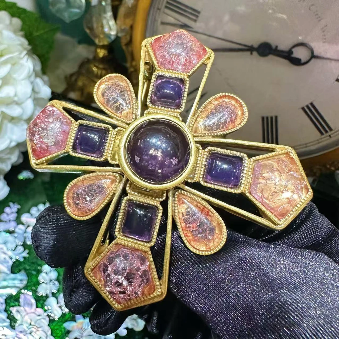 铜合金胸针 经典多色十字胸针