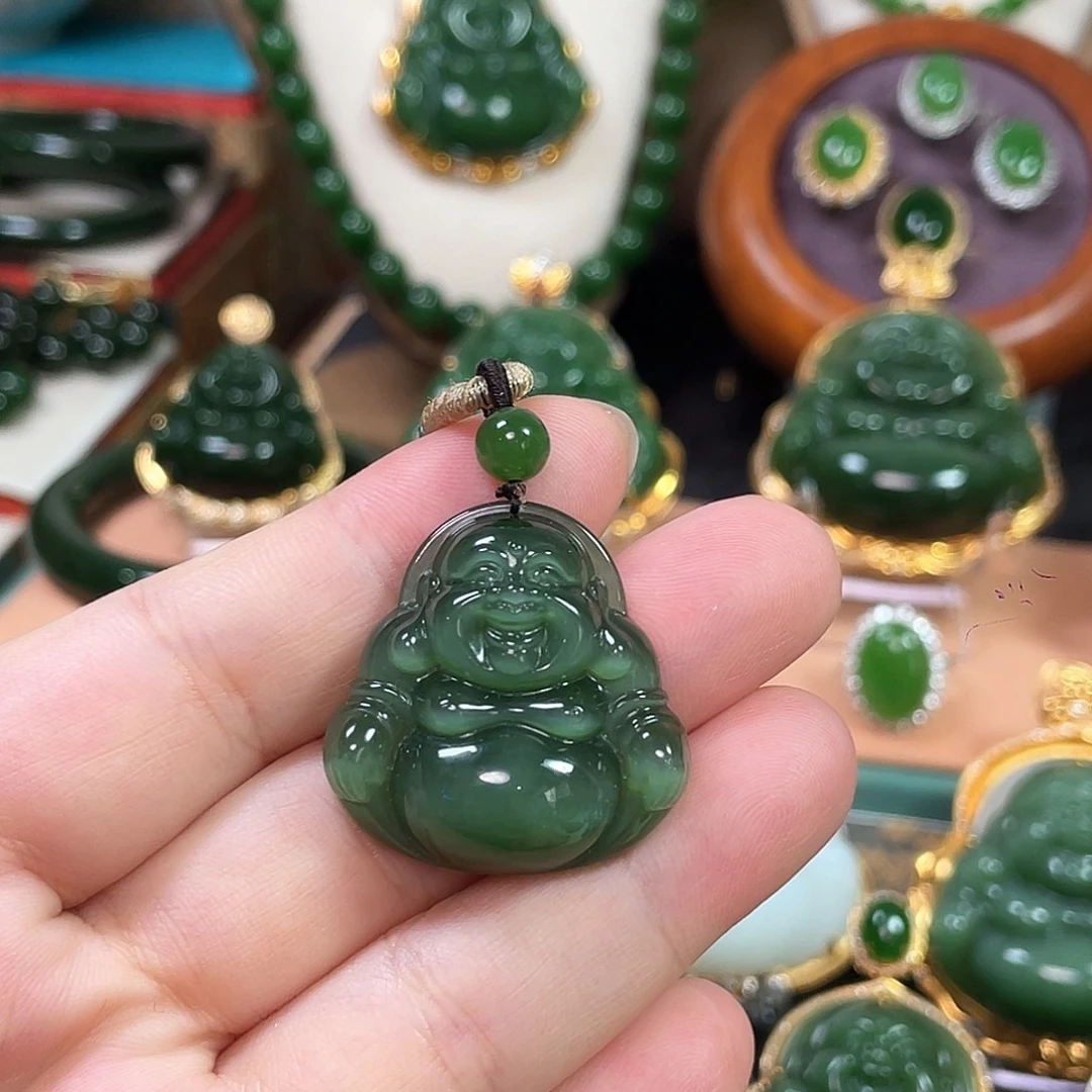 和田玉（碧玉）未镶嵌颈饰猫眼佛公30