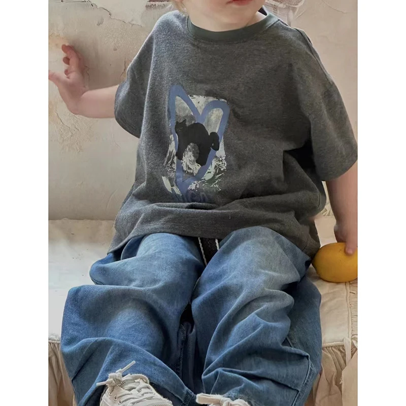 韩国童装男童短袖t恤夏季新款洋气时尚灰色衣服儿童酷帅半袖上衣