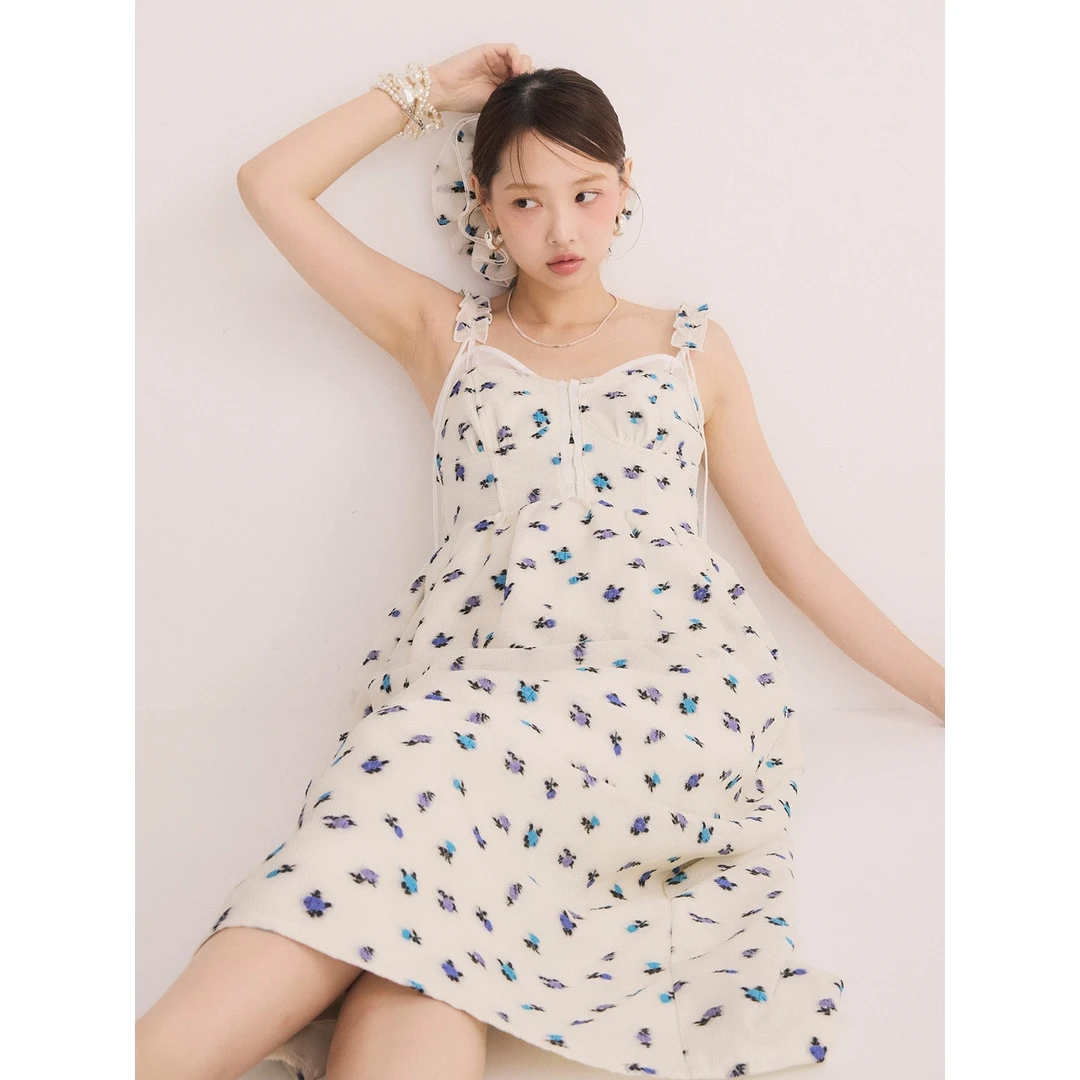 【MonTendre】夏季新款 E 时尚花卉提花长裙气质减龄设计师连衣裙女