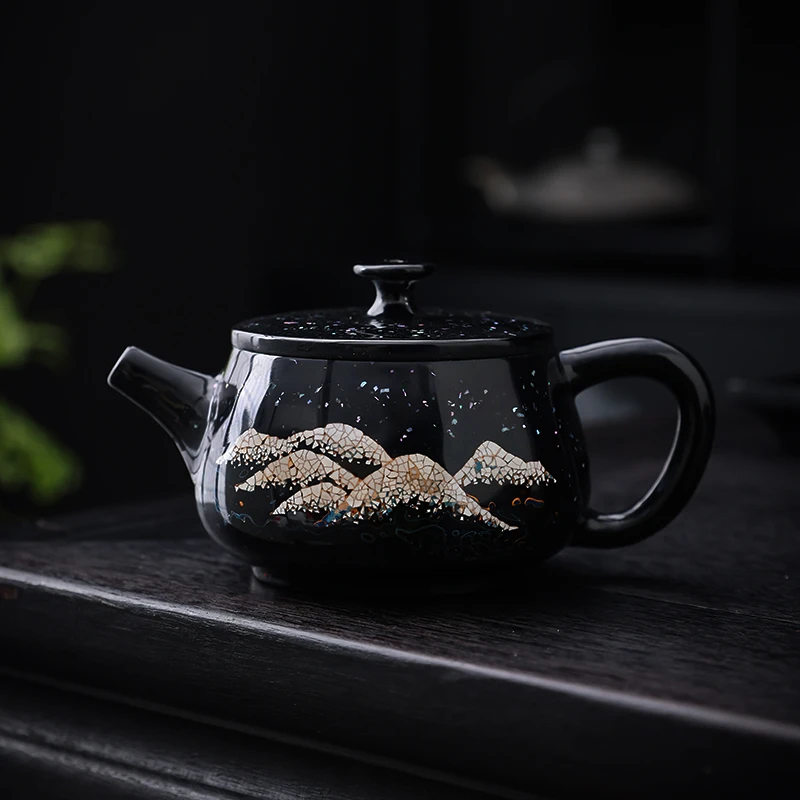 大漆幕下观山平盖高石瓢壶 云南建水紫陶   纯手工制作 刘卓大漆