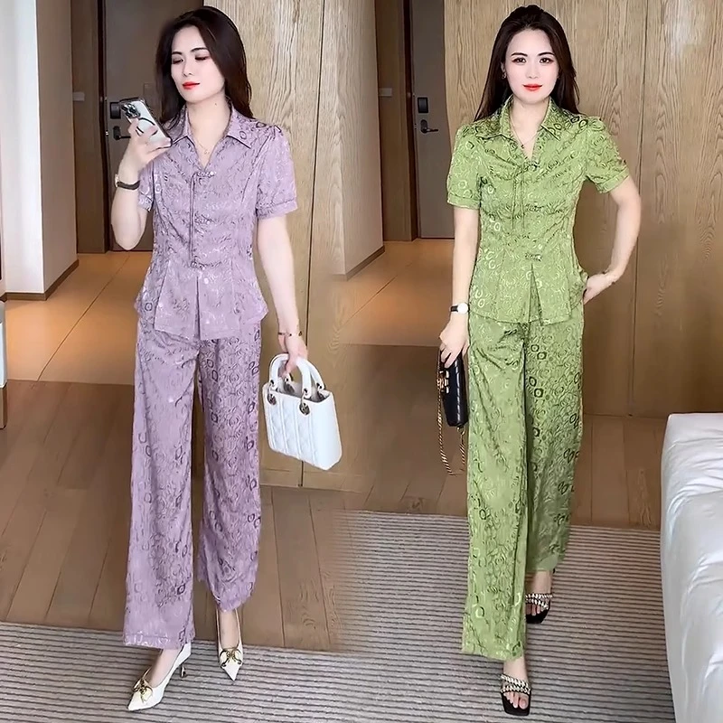 新中式时尚套装女2025夏季新款大方显瘦盘扣短袖阔腿裤国风两件套