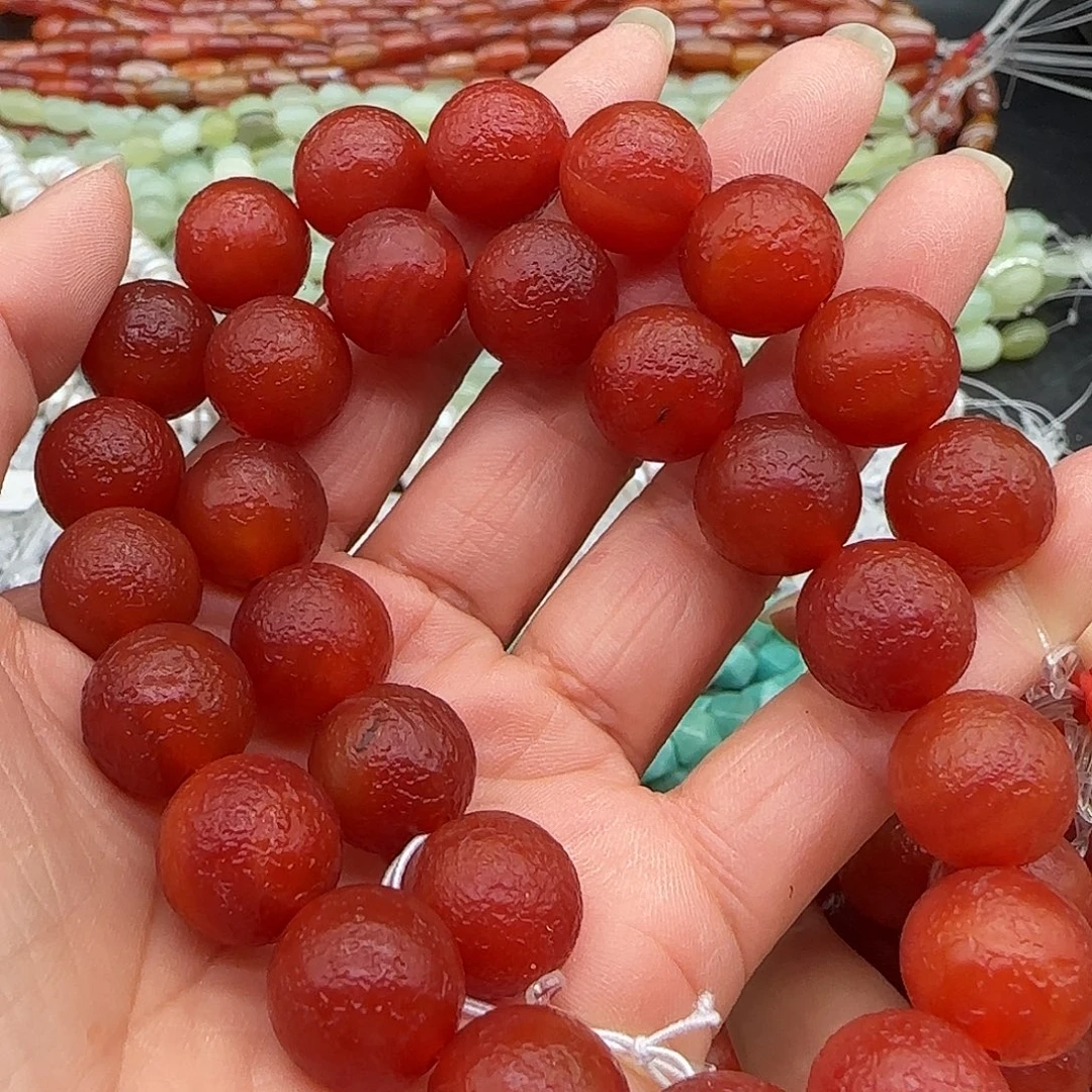 玛瑙/玉髓合金珠宝半成品橘皮红玛瑙13mm一条