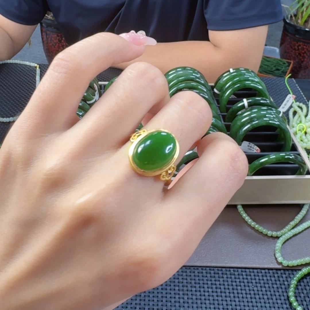 和田玉（碧玉）戒指银S925镶嵌