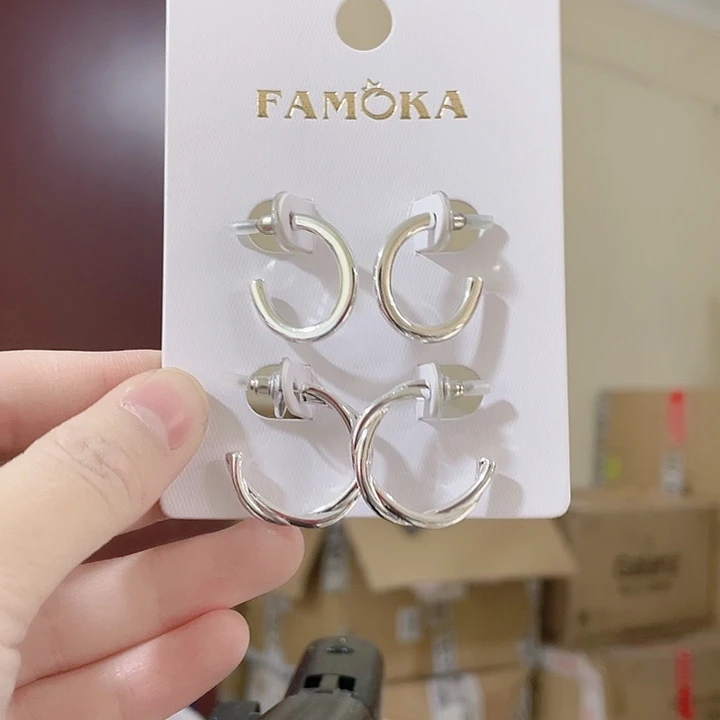 三醋酯纤维银色耳钉套组