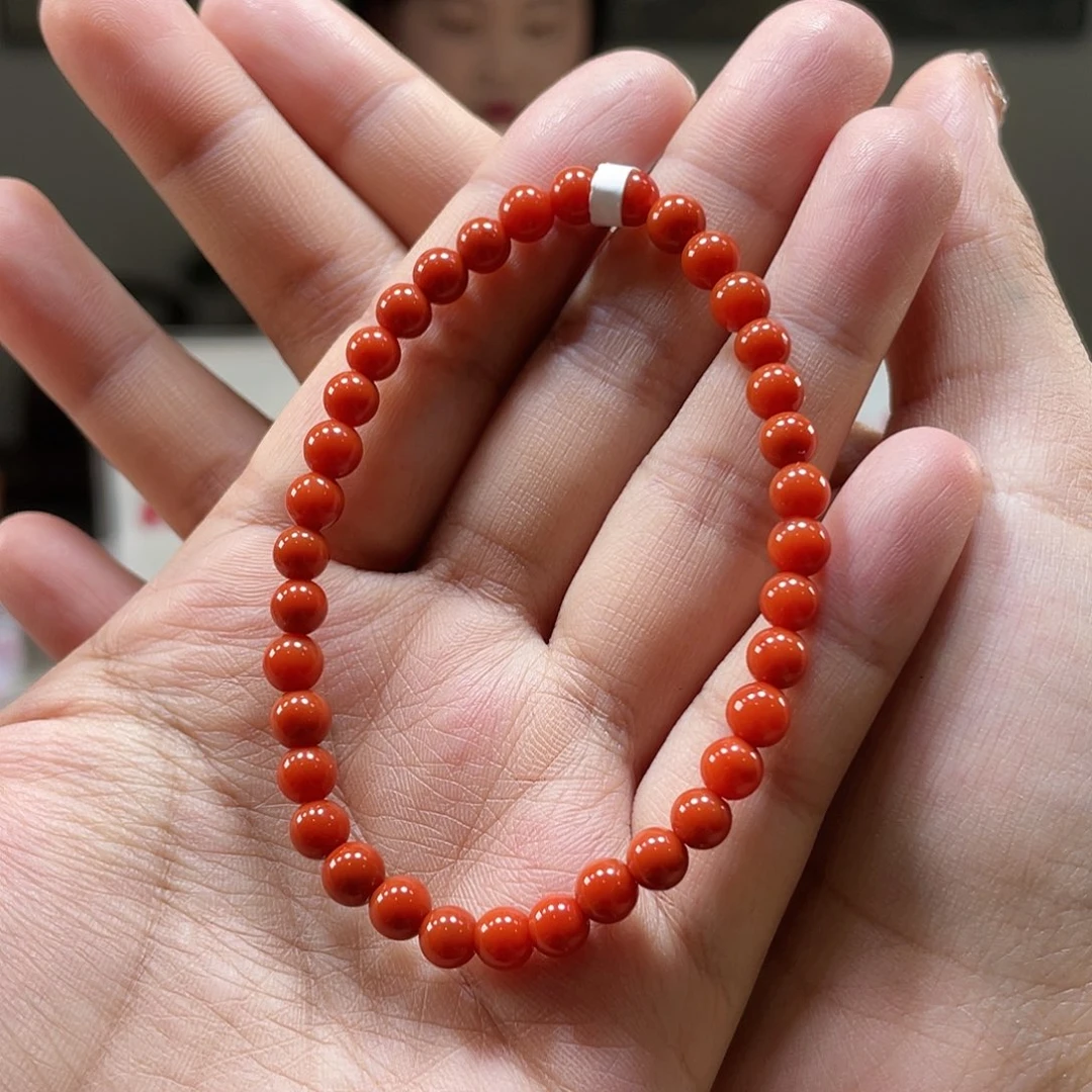 南红玛瑙原矿南红满色满肉柿子红卡5➕手串未镶嵌