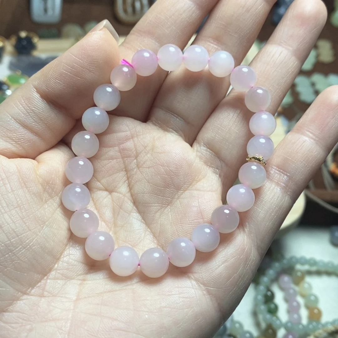 未镶嵌手串和田玉藕粉圆珠卡8mm