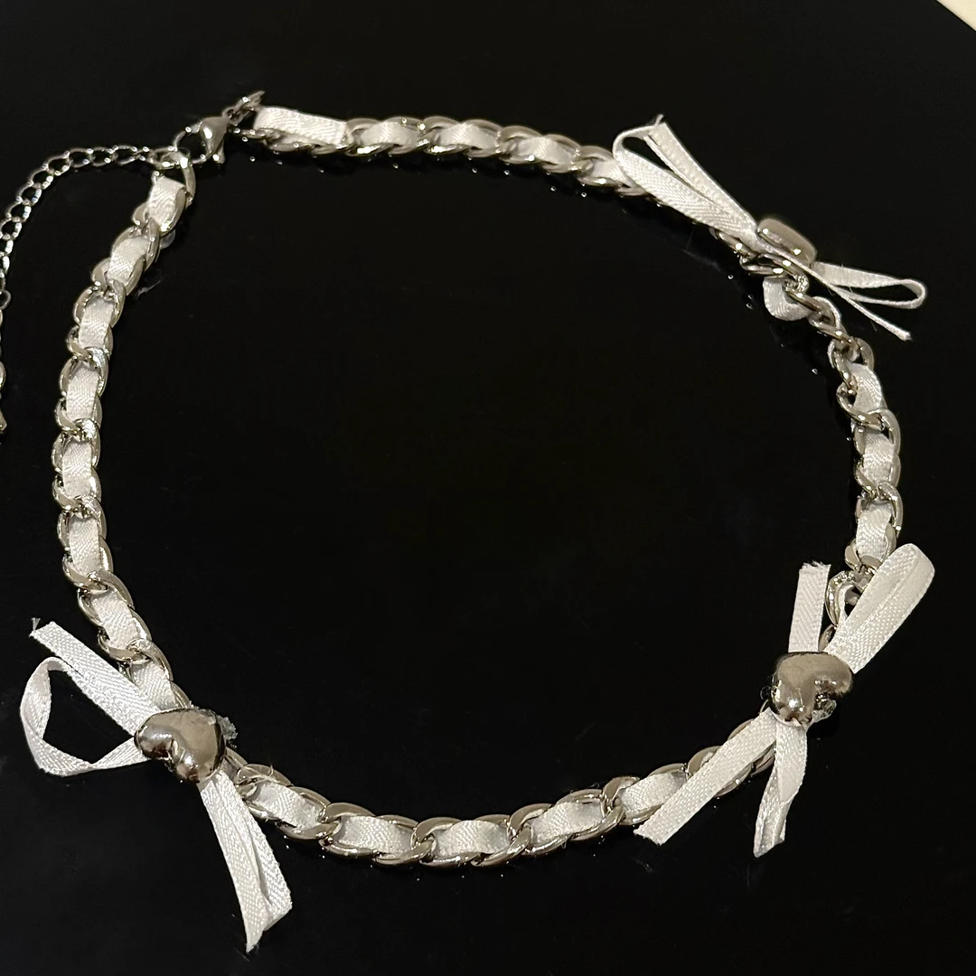 合金项链 【17SR】白蝴蝶结编织款小香风chocker颈链手工