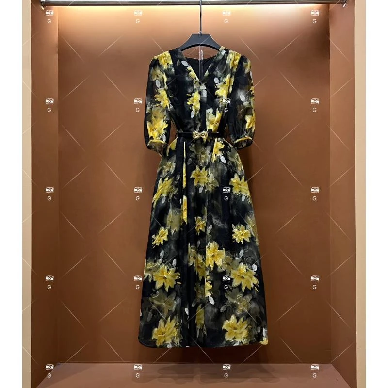 春夏丨设计师轻奢法式印花女士连衣裙 GS-56089