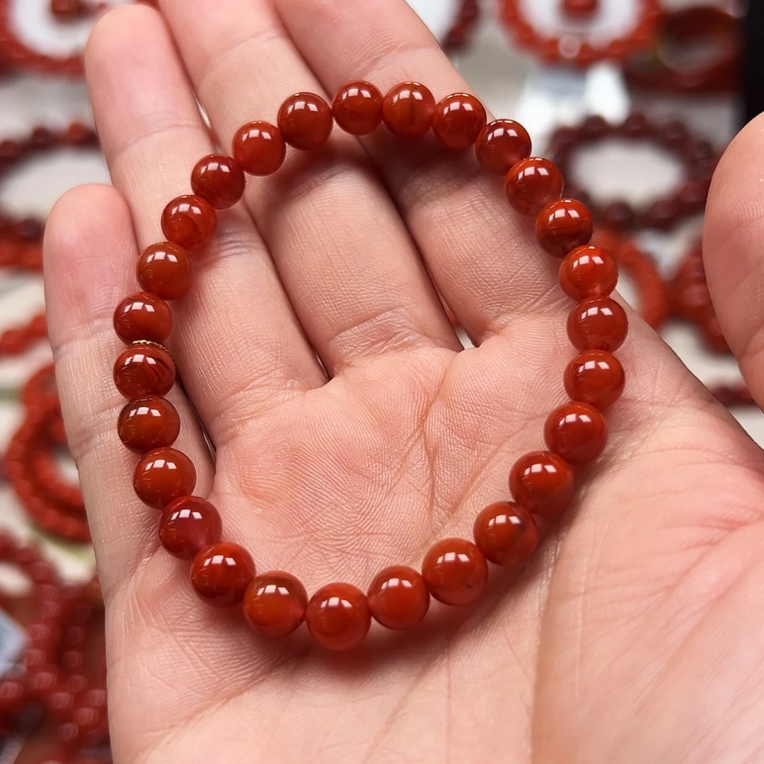 南红玛瑙未镶嵌手串川料火焰纹7m原矿