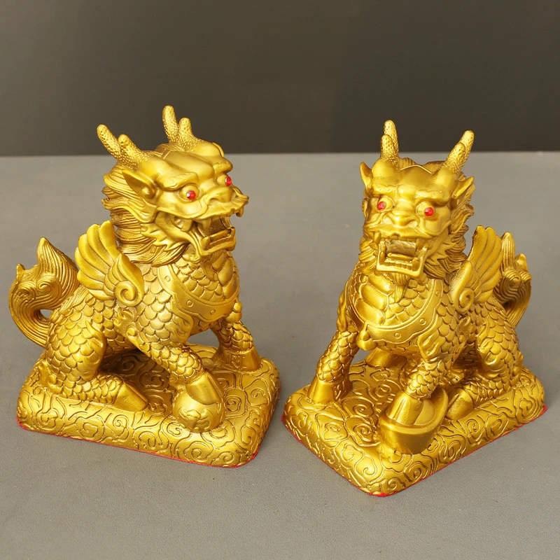 才福麒麟黄铜才富麒麟摆件一对祥瑞摆饰办公室客厅桌面装饰轻奢大