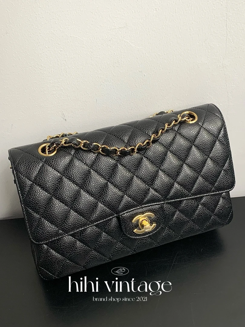 99新 Chanel/香奈儿 HIHI/黑金荔枝纹中号CF芯片款/13524244