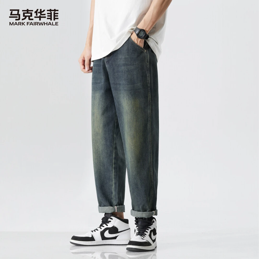 马克华菲牛仔裤男宽松直筒夏季新款复古美式潮流阔腿垂感休闲裤子