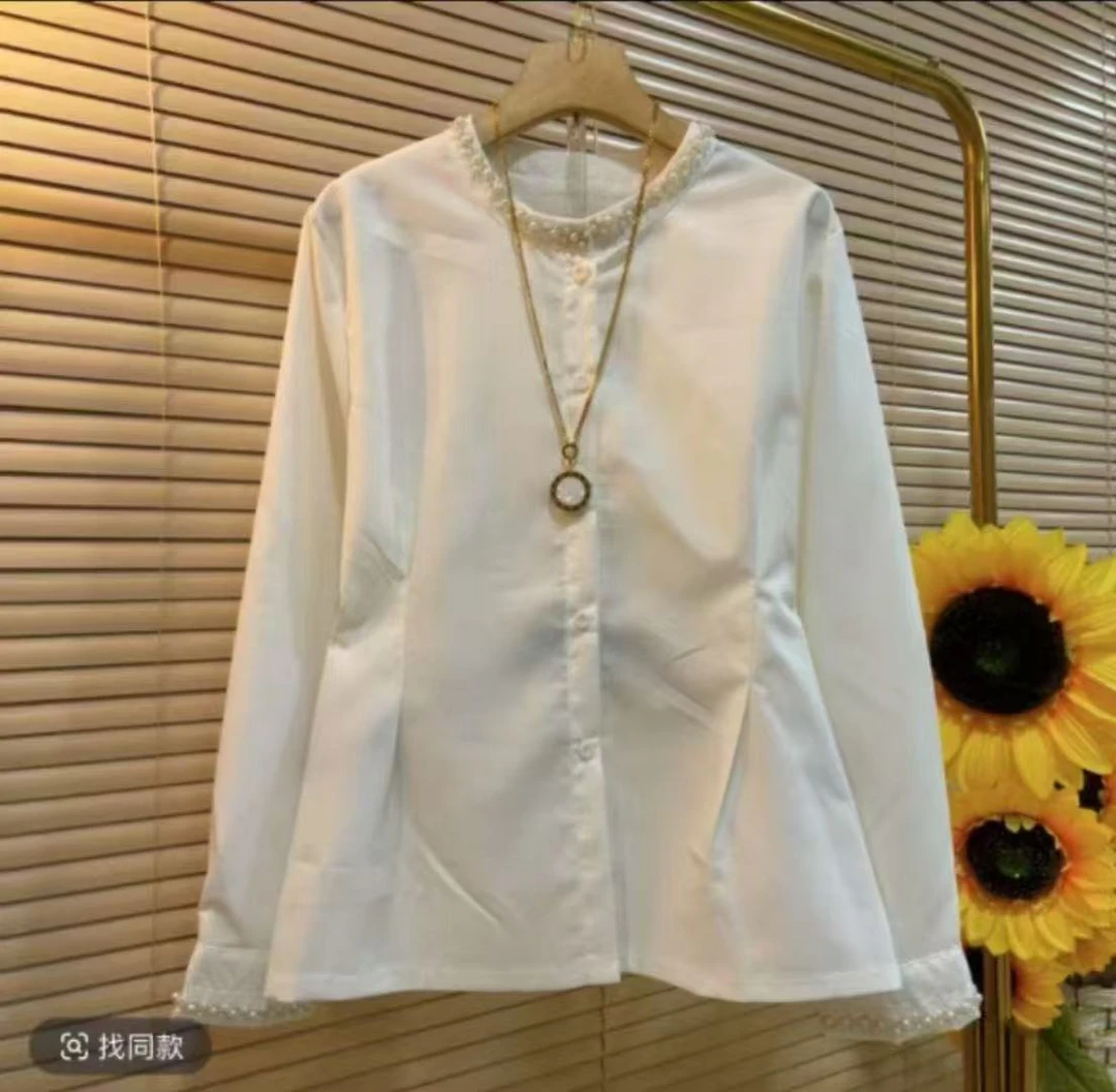 331-韩版设计感钉珠自带掐腰显瘦大码衬衫