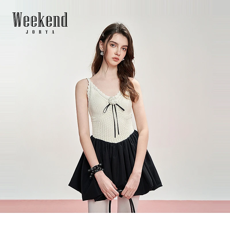 【商场同款】卓雅周末25夏新款浪漫拼接针织吊带花苞连衣裙R221023A