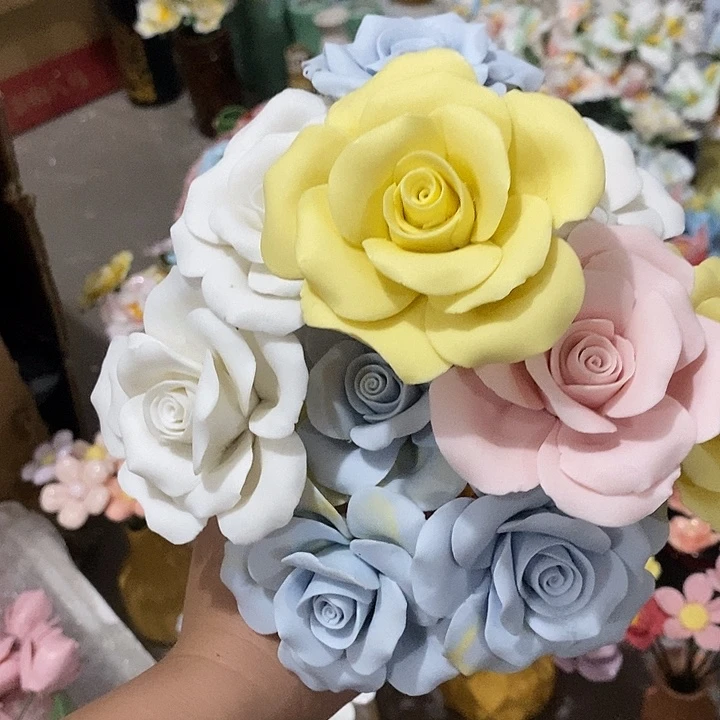 瓷片纯手工陶瓷花摆件瑕