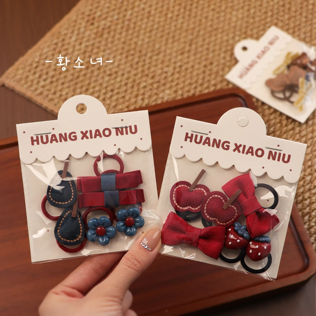 黄小妞秋冬新年儿童可爱酒红发饰女童高弹皮筋宝宝头绳皮筋套装