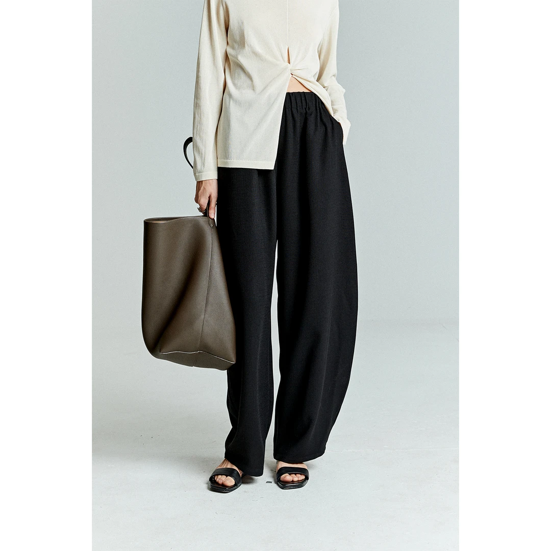 MRS Studios肌理醋酸透气舒适松紧腰镰刀裤型显瘦休闲奶奶香蕉裤