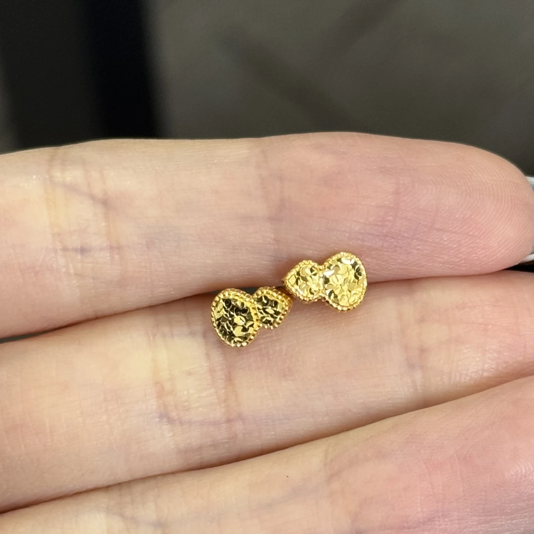 碎碎冰葫芦耳钉弯钩足金999