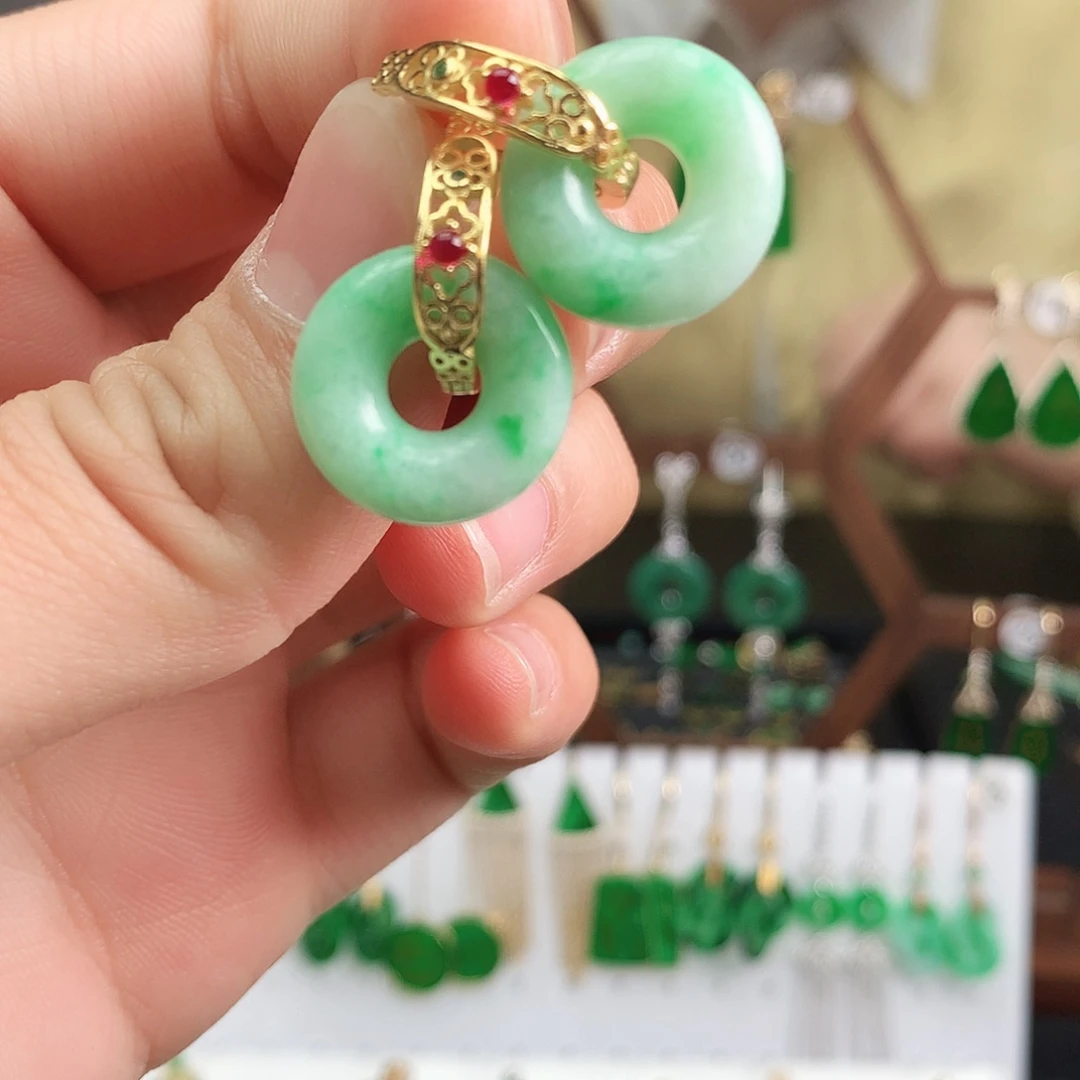 翡翠耳饰银S925镶嵌耳饰