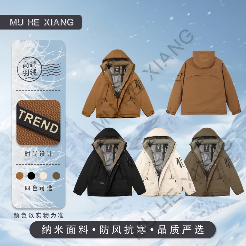 【雪域玫瑰】2024冬季新款蓄热宽松潮流工装冲锋羽绒服516