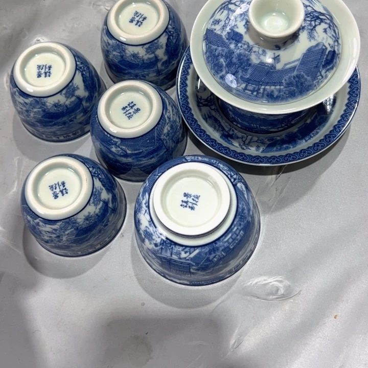 瓷片白清明上河图六件套