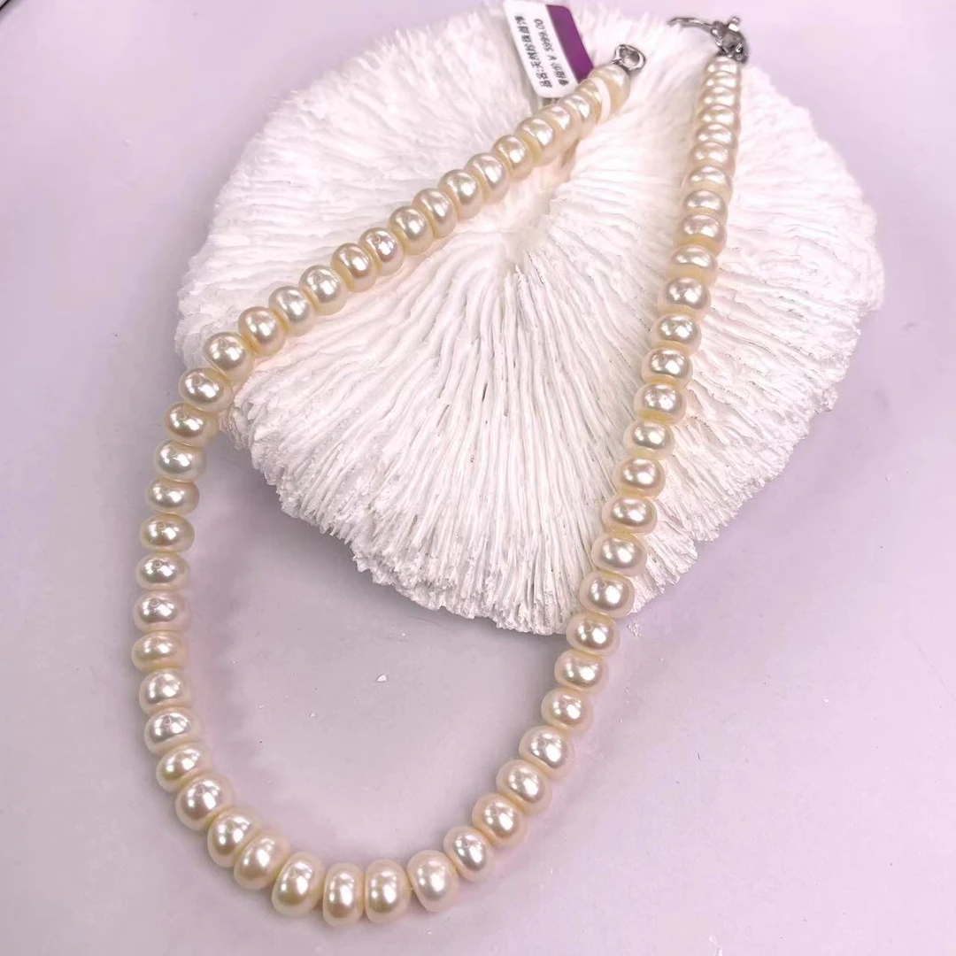 天然珍珠9-10mm白算盘项链无核极光扁圆气质气质时尚轻奢百搭s200