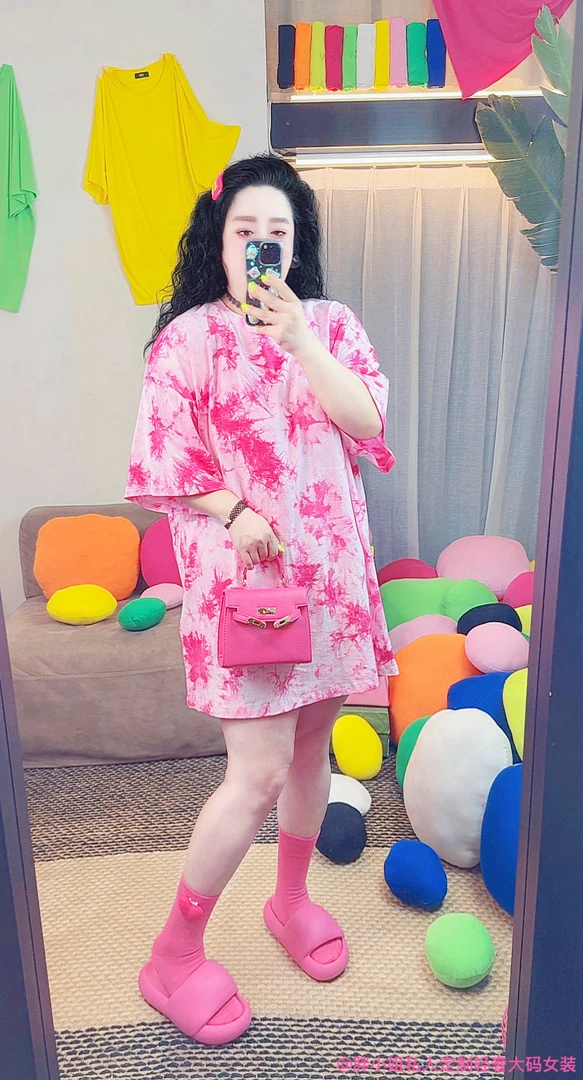 2025大码胖M90-300斤轻奢高定手工扎染男女同款短袖T恤袜子夏季潮