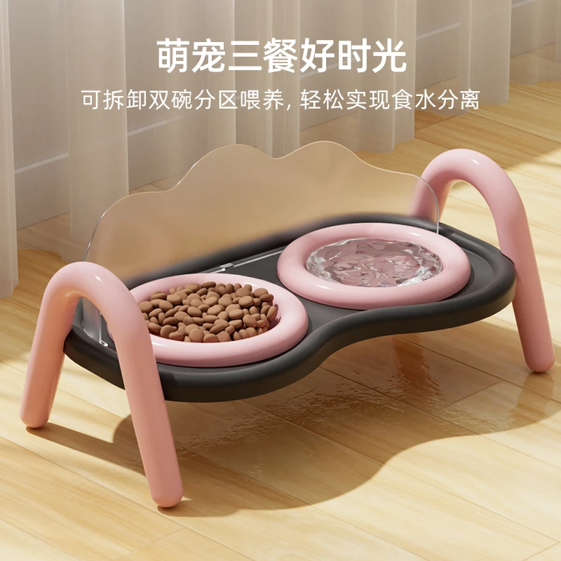 清碧斯ins陶瓷猫碗奶油宠物双碗防打翻狗盆饮水二合一狗碗防漏食