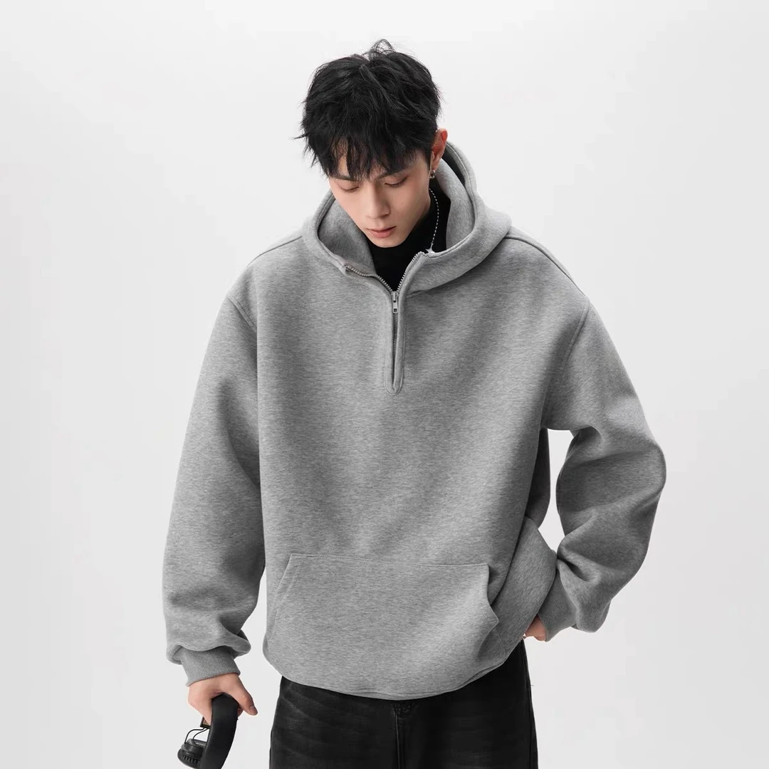 美式重磅半拉链连帽卫衣男女潮牌高街设计感春秋运动百搭情侣外套