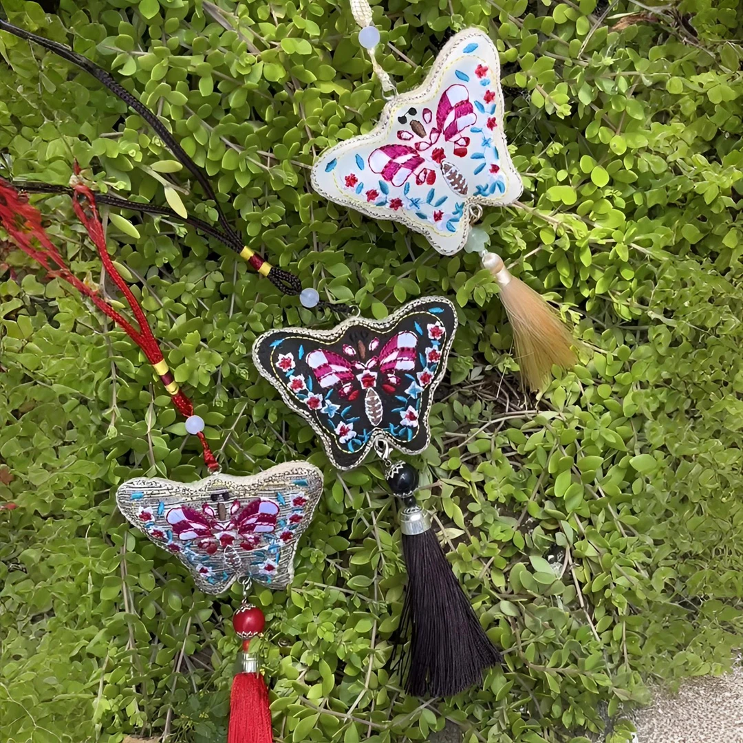 【福迭】柞蚕丝蝴蝶刺绣挂件小挂件随身平安包挂件