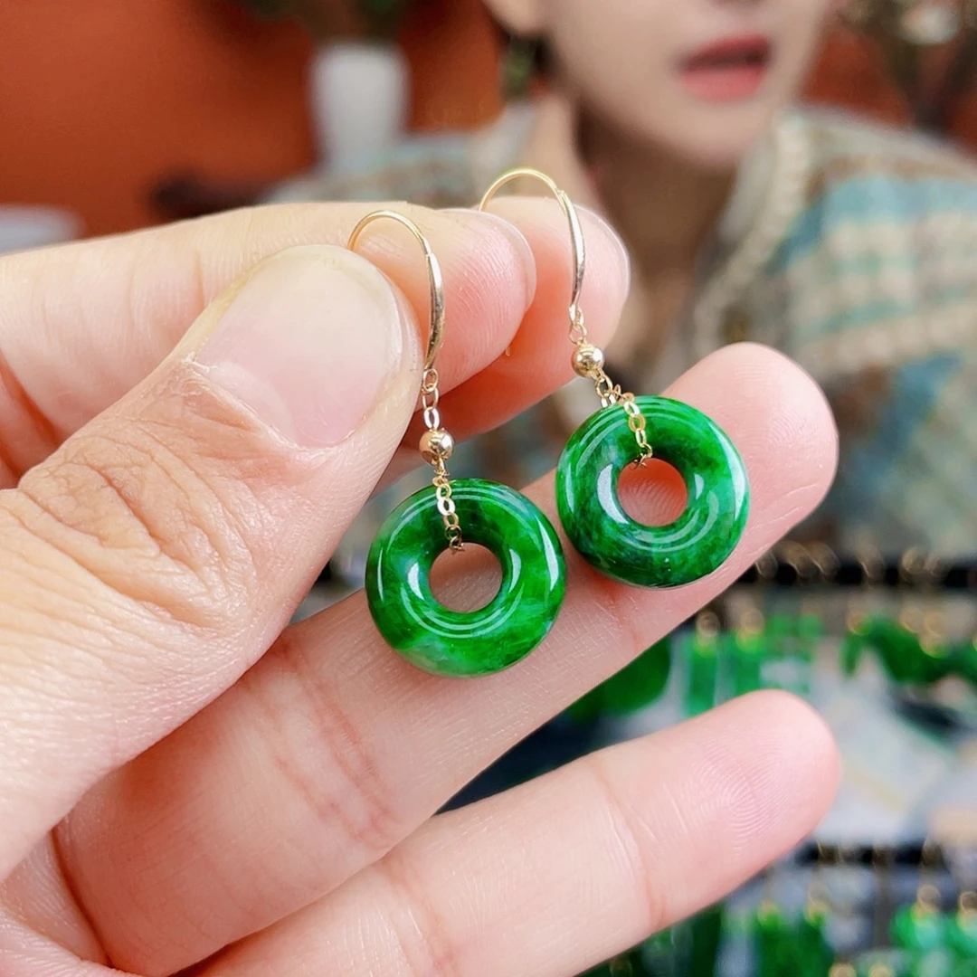 翡翠18K金镶嵌耳饰