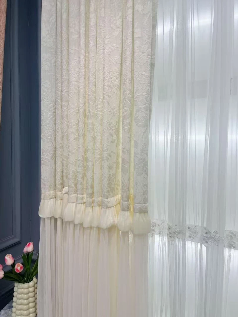 客厅双层公主纱法式窗帘窗纱透光不透人高端轻奢窗纱