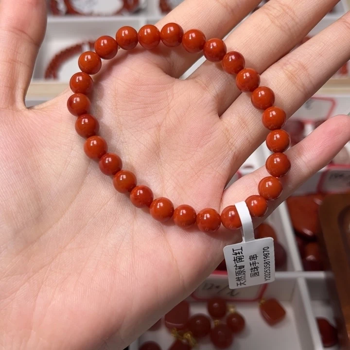 南红玛瑙未镶嵌手链A070满肉柿子红7mm