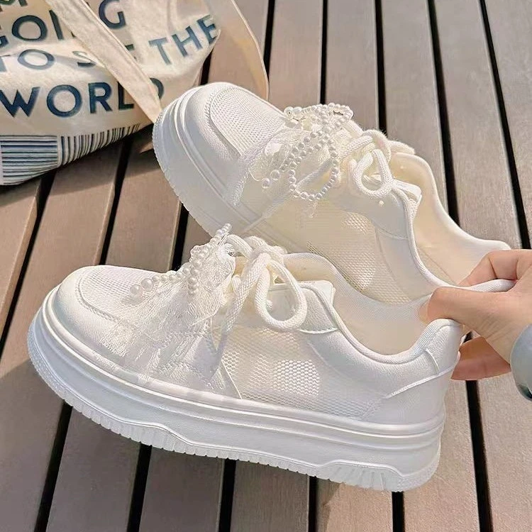 奶白透网小白鞋女百搭2025夏天新款chic小众韩版低帮百搭运动板鞋