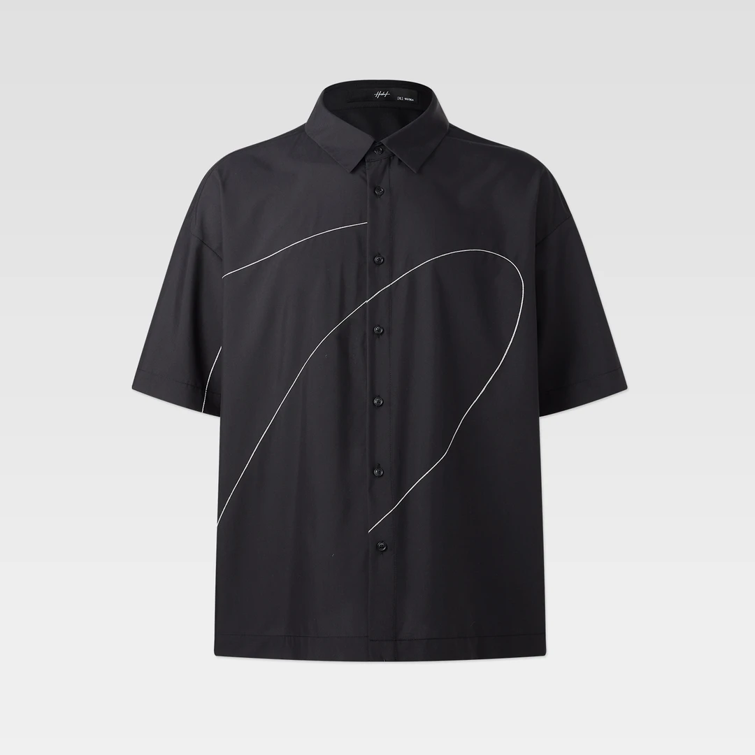 HERBEL/黑白2025夏季休闲薄款衬衫舒适透气简约宽松男士拼接个性