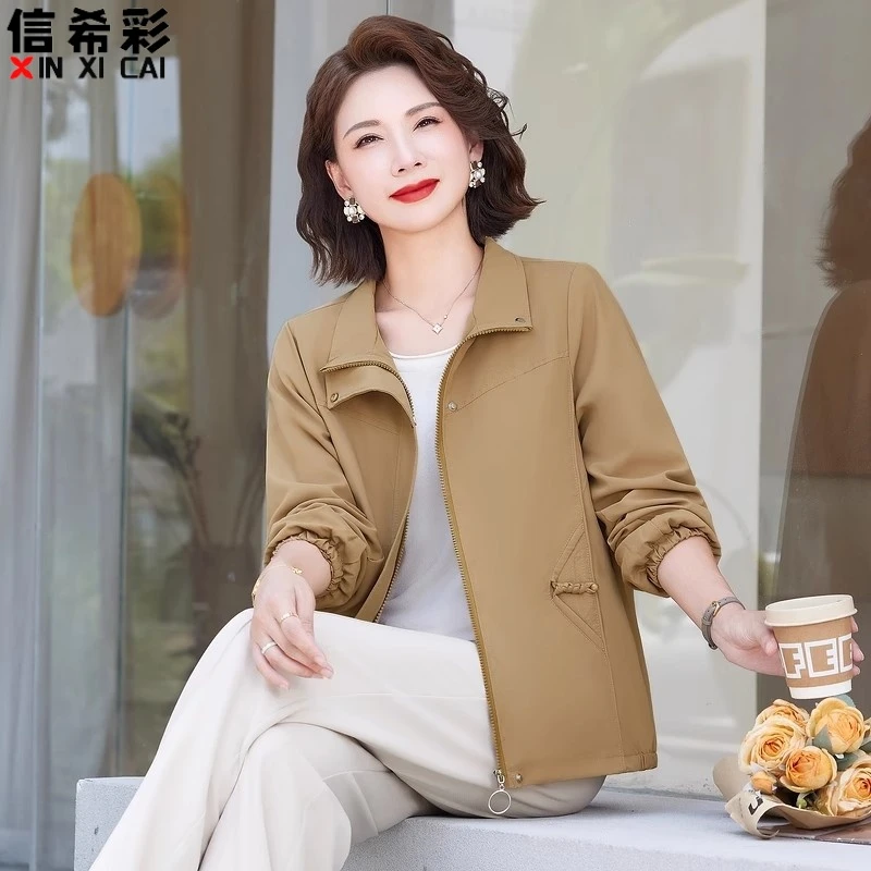 妈妈秋装外套休闲短款风衣新款中老年春秋季新中式夹克上衣女