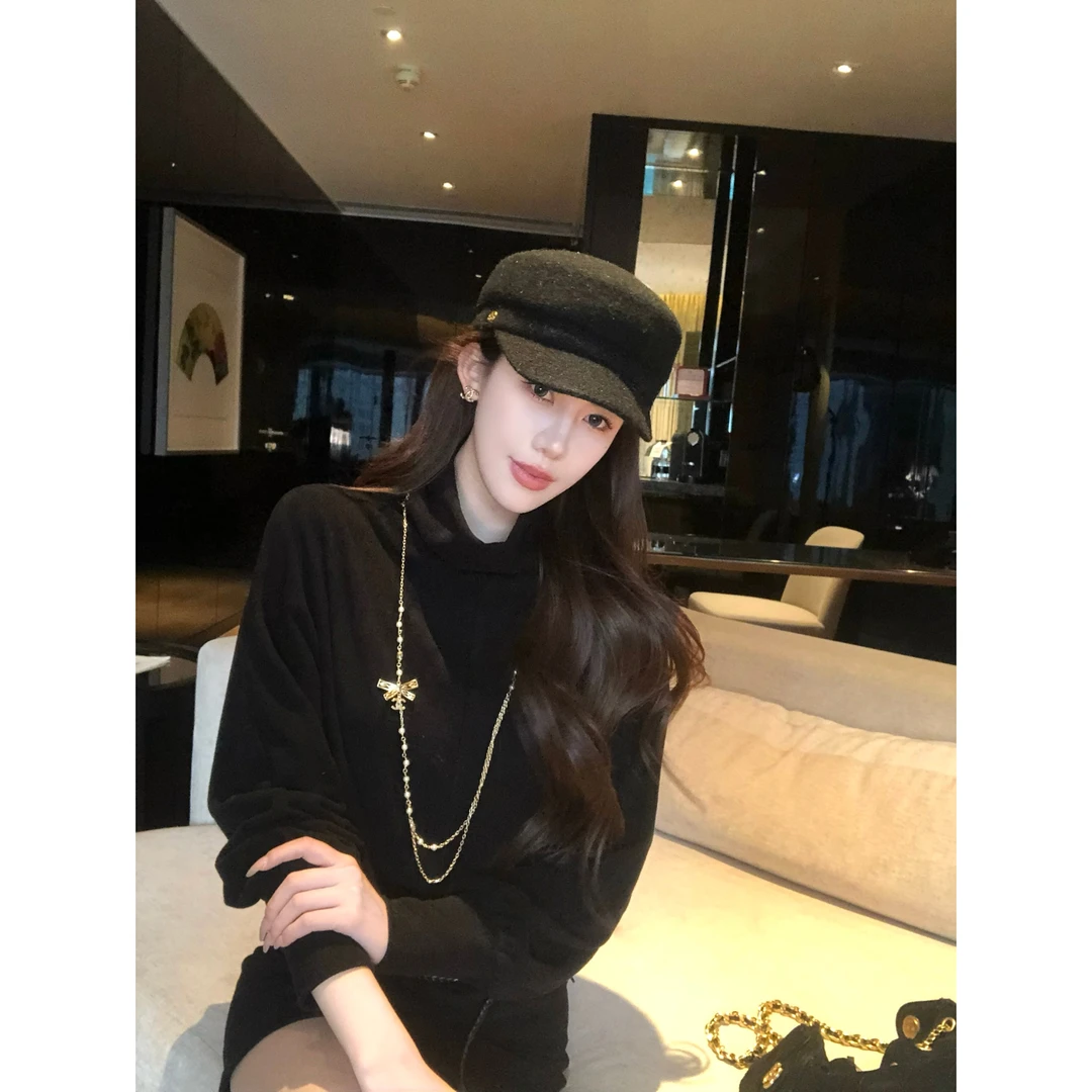 【禾呈】复古高领蝙蝠袖毛衣女冬季慵懒套头宽松针织连衣裙10932