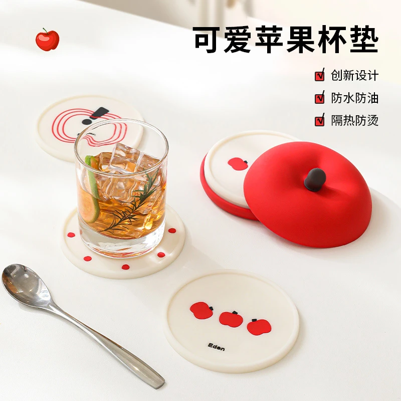 可爱苹果杯垫家用防水防烫垫餐桌碗盘垫桌面卡通隔热垫可拆分餐垫