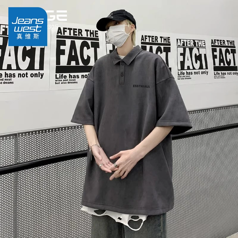 Jeanswest/真维斯夏季休闲百搭上衣男潮流美式复古短袖polo衫男士
