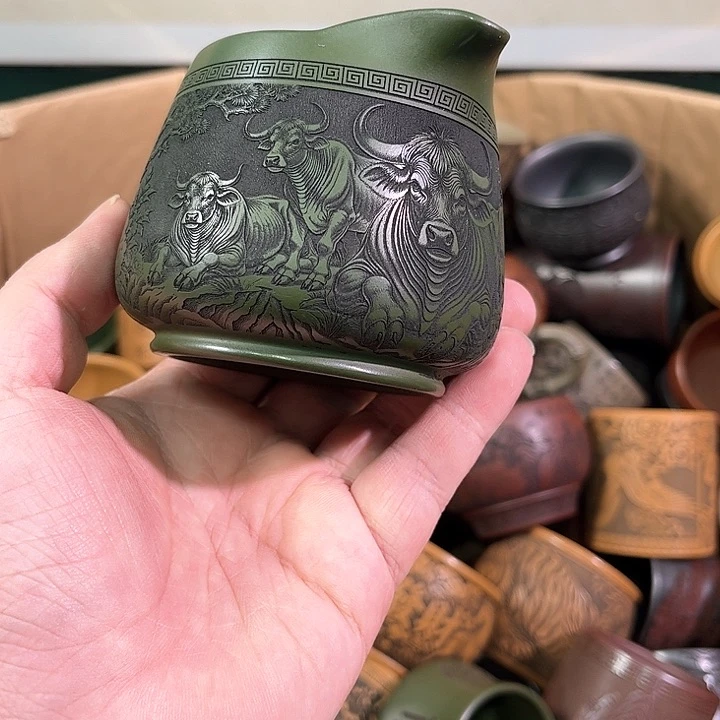 茶杯绿泥全手工紫砂主人杯