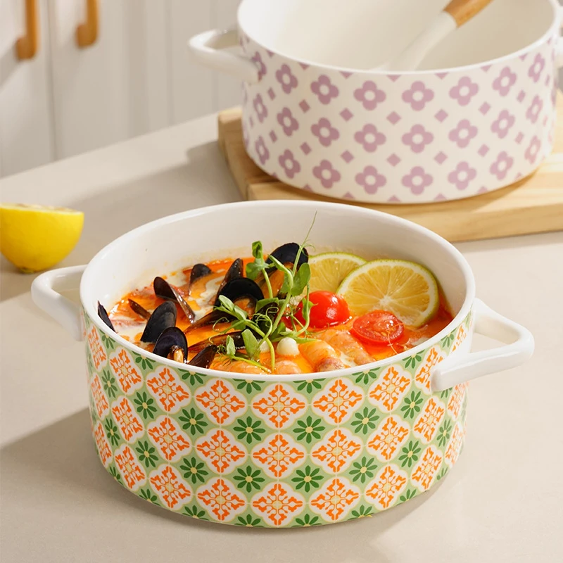 双耳汤碗大号家用日式吃面碗10英寸大容量盛汤大碗陶瓷汤盆批发