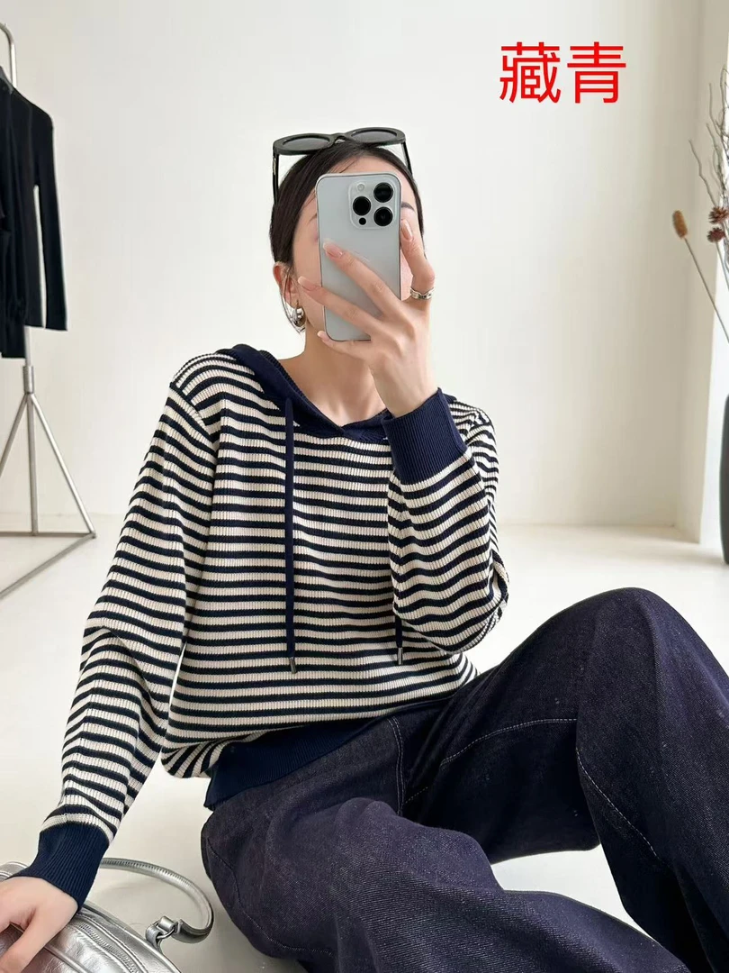 A33新款秋冬连帽条纹针织时尚显瘦百搭长袖上衣6803